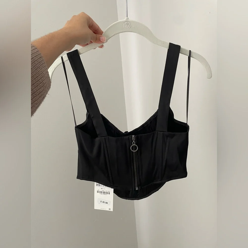 ASOS Black Silk Wide Leg Pants + Zara Black Corset Top // TWO PIECE SET - Picture 9 of 13